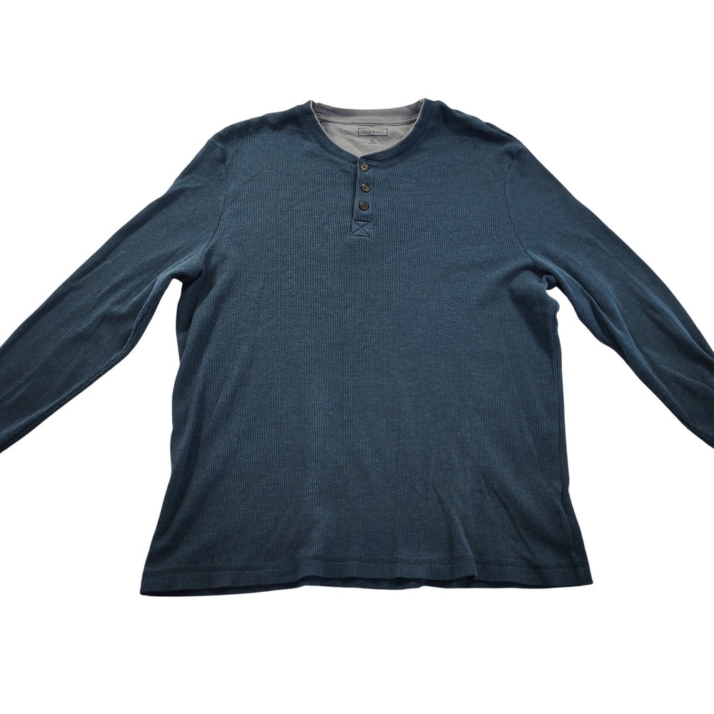 Club Room Mens Blue Waffle Knit Thermal Henley Shirt Long Sleeve XL FA22 - Picture 2 of 8